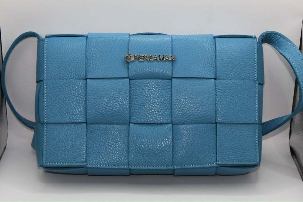 Persaman New York Lelia 21 Genuine Leather Woven Crossbody Bag Blue
